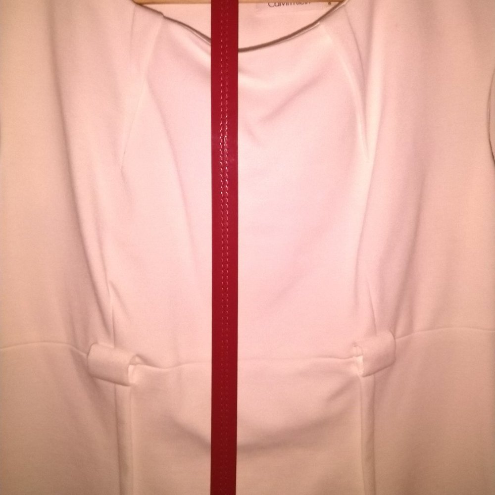 Calvin Klein White Midi Dress with Red Belt  ✨NWOT✨ - Picture 6 of 9